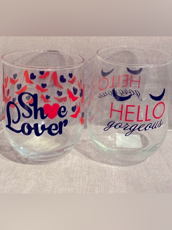 Other - NEW Lot of 2x Wine Glasses - “Shoe Lover” & “Hello Gorgeous” - Red & Black